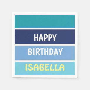 Blue Striped Happy Birthday Serviette