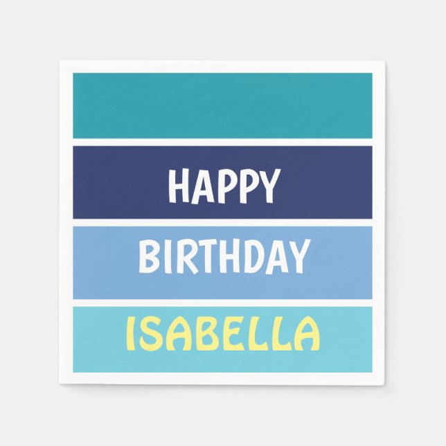 Blue Striped Happy Birthday Serviette (Vorderseite)
