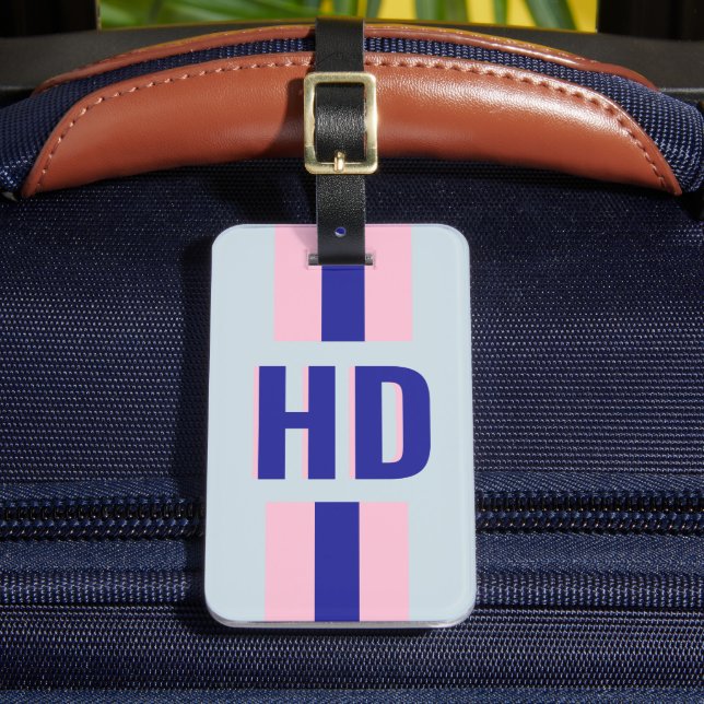 Blue striped Shadow Monogram retro vintage phone Gepäckanhänger (Vorderseite Insitu 2)