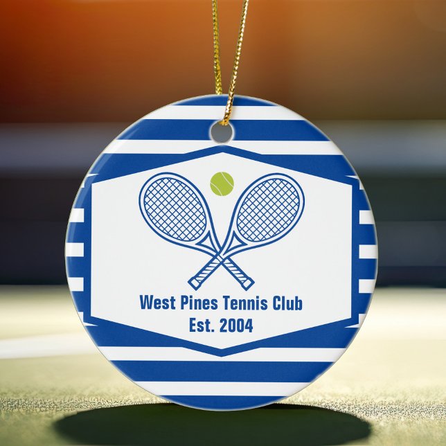 Blue Striped Tennis Custom Country Club Keramik Ornament (Von Creator hochgeladen)