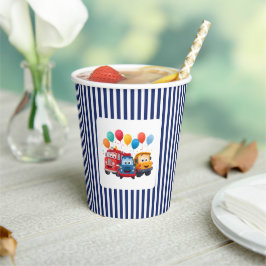 Blue Striped Truck Birthday Theme Paper cup Pappbecher