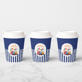 Blue Striped Truck Birthday Theme Pappbecher