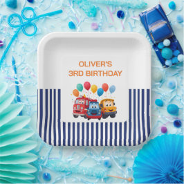 Blue Striped Truck Birthday Theme Pappteller