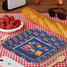 Blue Striped Truck Birthday Theme Pappteller