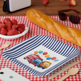 Blue Striped Truck Birthday Theme Pappteller