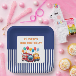 Blue Striped Truck Birthday Theme Pappteller