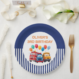 Blue Striped Truck Birthday Theme Pappteller
