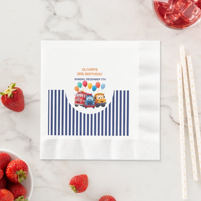 Blue Striped Truck Birthday Theme Serviette (Beispiel)