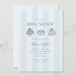 Blue Striped Vintage Cake Bridal Shower Invitation Einladung
