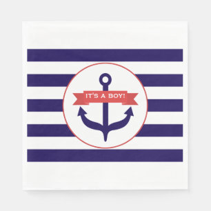 Blue Stripes + Anchor Boy Baby Dusche Serviette