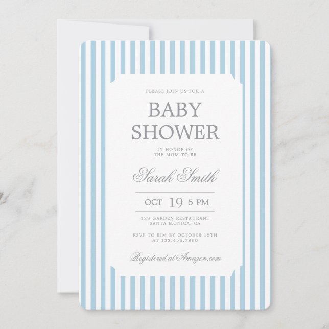 Blue Stripes Baby Shower Boy Invitation Einladung (Vorderseite)