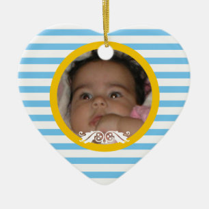 Blue stripes Baby's 1. Weihnachts-Foto Ornament