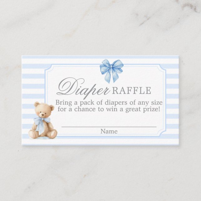 Blue Stripes Bear Baby shower Diaper Raffle Card Begleitkarte (Vorderseite)