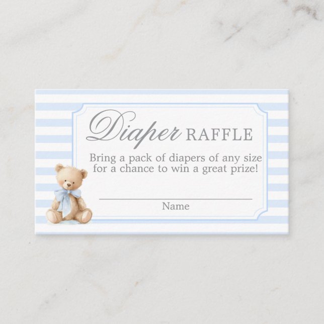 Blue Stripes Bear Baby shower Diaper Raffle Card Begleitkarte (Vorderseite)