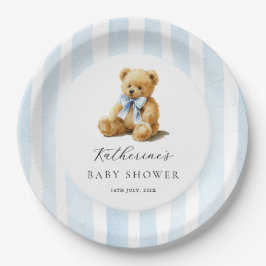 Blue Stripes Bear Baby Shower  Pappteller