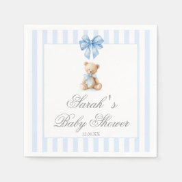 Blue Stripes Bear Baby Shower Serviette