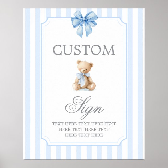 Blue Stripes Bear Customized sign Poster (Vorne)