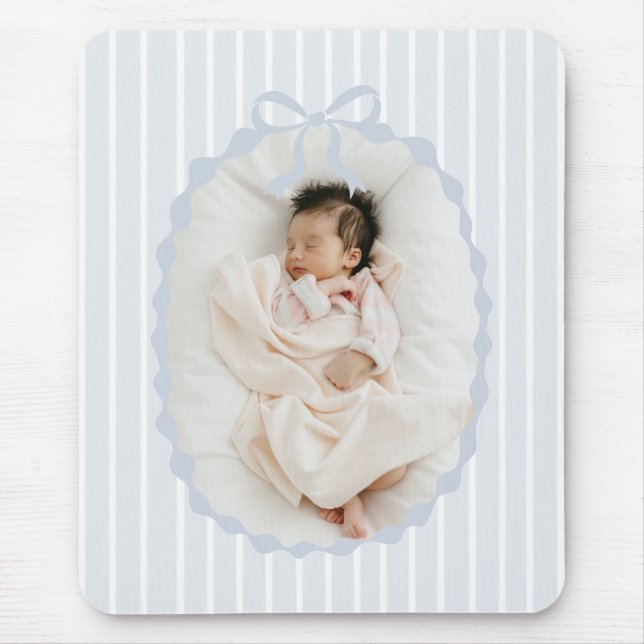 Blue Stripes Bow Frame Custom Photo Mousepad (Vorne)