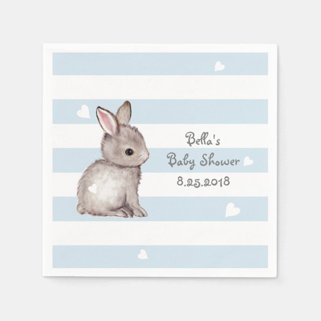 Blue Stripes Bunny Baby Showpapier Napkin Serviette (Vorderseite)