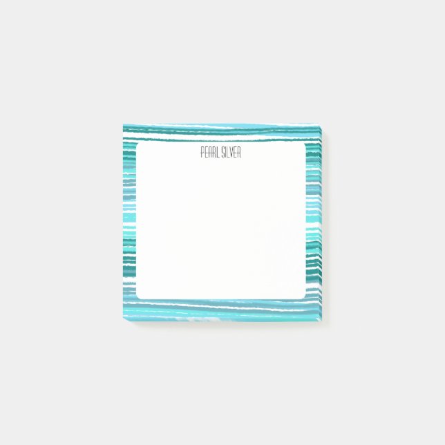 Blue Stripes CUSTOM Chic Monogram Personalisiert Post-it Klebezettel (Vorderseite)