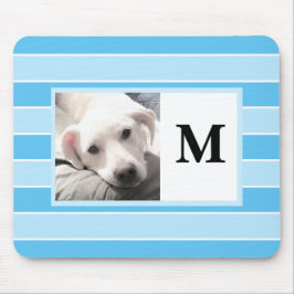 Blue Stripes Custom Initial One Foto Niedlich Dog  Mousepad
