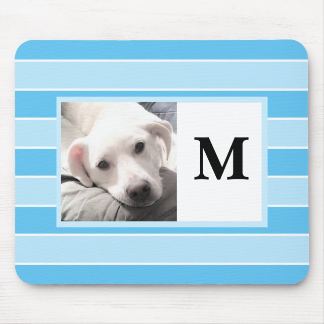 Blue Stripes Custom Initial One Foto Niedlich Dog  Mousepad (Vorne)