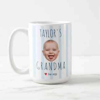 Blue Stripes Custom Photo & Name Baby Face Grandma Kaffeetasse