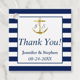 Blue Stripes Gold Anchor Classic Wedding Geschenkanhänger