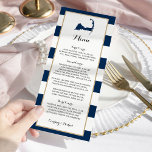 Blue Stripes Gold Chatham Cape Cod Wedding Menü Menükarte<br><div class="desc">Hochzeitsmenü Karte,  um Ihr Chatham Cape Cod Hochzeitsgeschenk zu erhalten. FARBEN in Navy Blue Streifen mit Gold im Inneren. Für Anfragen über kundenspezifische Designänderungen des unabhängigen Designers senden Sie bitte eine E-Mail an paula@labellarue.com BEVOR Sie Ihre Bestellung anpassen oder anpassen.</div>