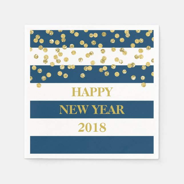 Blue Stripes Gold Confetti Happy Neapel Serviette (Vorderseite)