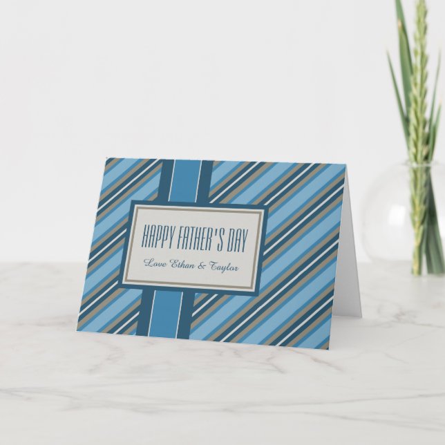 Blue Stripes Happy Vatertag Card Karte (Vorderseite)