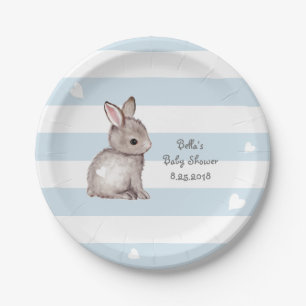 Blue Stripes Heart Bunny Party Paper Plate Pappteller