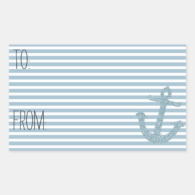Blue Stripes Imitate Glitzer Anchor-Geschenkmarke Rechteckiger Aufkleber (Vorderseite)