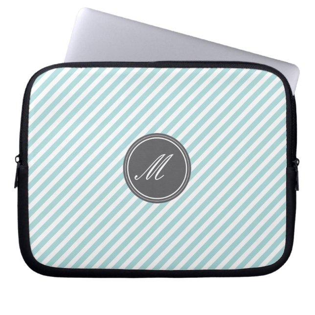 Blue Stripes Monogram Laptop Sleeve (Vorderseite)
