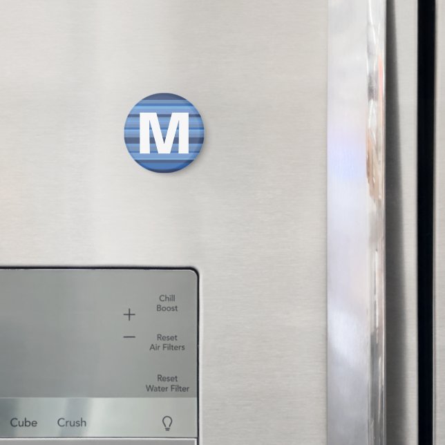 Blue Stripes Monogram Letter Kids' Art Magnet (In Situ (Kühlschrank))