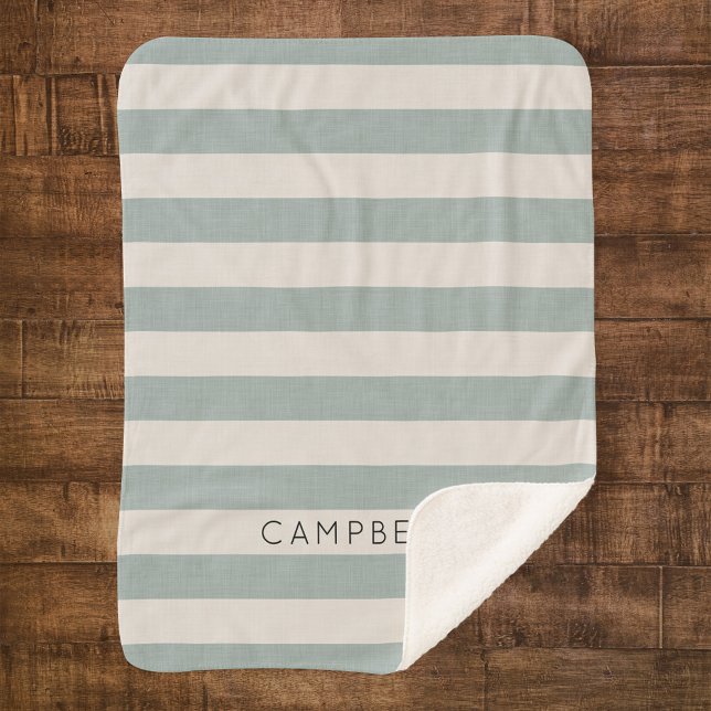 Blue Stripes Name Monogram | Modernes Bauernhaus Sherpadecke (Von Creator hochgeladen)