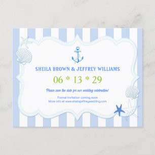 Blue Stripes Nautic Wedding Save the Date Ankündigungspostkarte