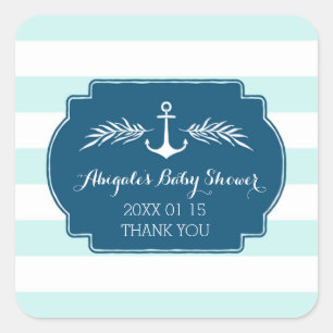 Blue Stripes Nautical Baby Showaufkleber Quadratischer Aufkleber
