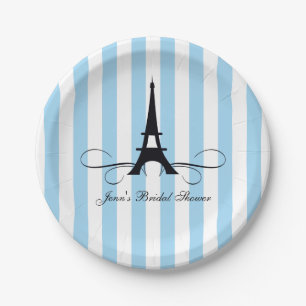Blue Stripes Paris Eiffel Tower   BRAUTPARTY Pappteller