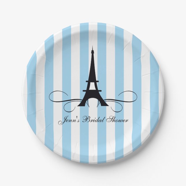 Blue Stripes Paris Eiffel Tower | BRAUTPARTY Pappteller (Vorderseite)