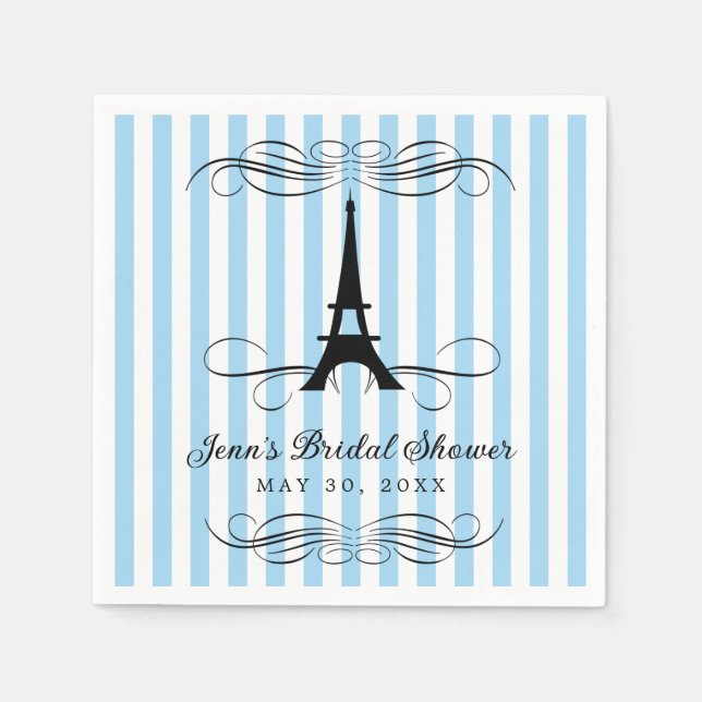 Blue Stripes Paris Eiffel Tower | BRAUTPARTY Serviette (Vorderseite)