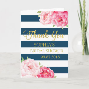 Blue Stripes Pink Floral Brautparty Vielen Dank Dankeskarte
