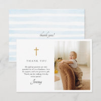 Blue Stripes Taufe Foto Flat Dankeschön Karte