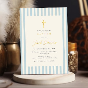 Blue Stripes Taufe für Boy Elegant Folieneinladung
