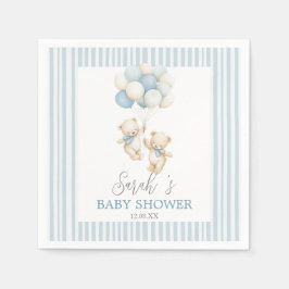 Blue Stripes Twin Bears Baby Shower Napkins Serviette