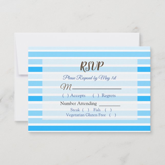 Blue Stripes Wedding RSVP Karte (Vorderseite)
