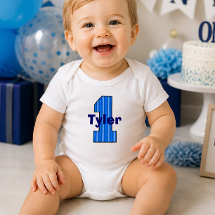 Blue Striping First Birthday Boy Shirt