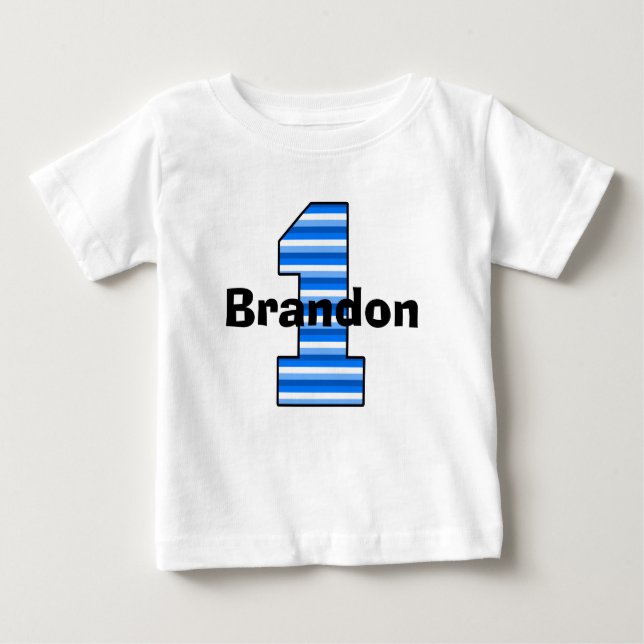 Blue Striping First Birthday Boy Shirt (Vorderseite)