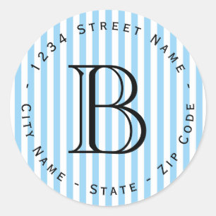 Blue Strips Monogram Rücksendeadresse Runder Aufkleber
