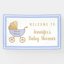 Blue Stroller Baby Boy Dusche Willkommen Banner